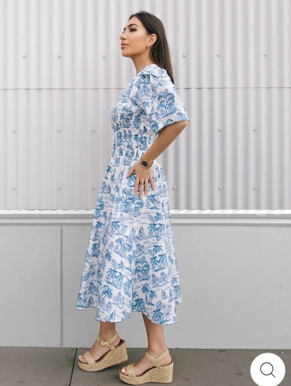 Jessie Zhao Leandra Blue Smocked V Neck Puff-Sleeve Midi Dress sz 2 - Picture 3 of 11